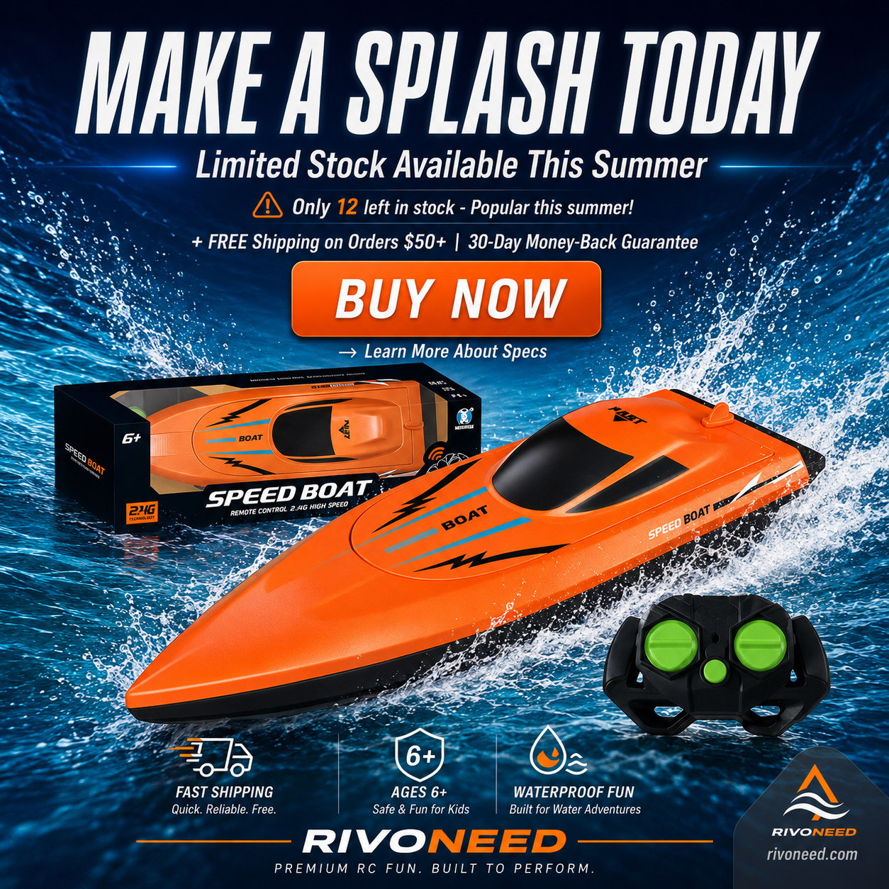 🚤2.4 GHz RC-Speedbåt med Dubbla Motorer – Snabb, Kraftfull & Lätt att Styra