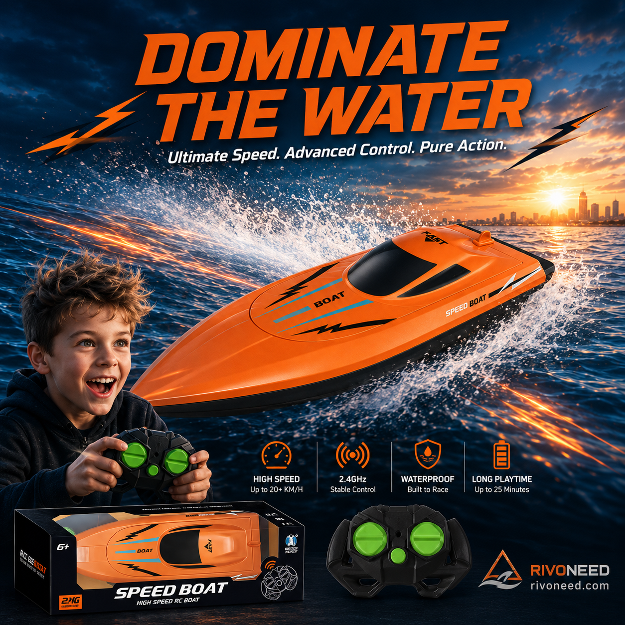 🚤2.4 GHz RC-Speedbåt med Dubbla Motorer – Snabb, Kraftfull & Lätt att Styra