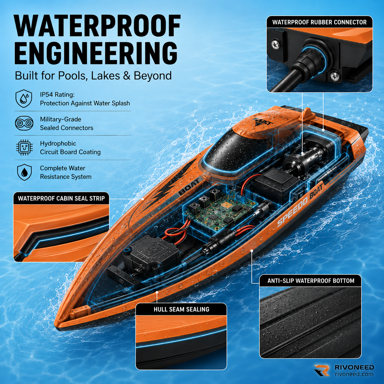 🚤2.4 GHz RC-Speedbåt med Dubbla Motorer – Snabb, Kraftfull & Lätt att Styra