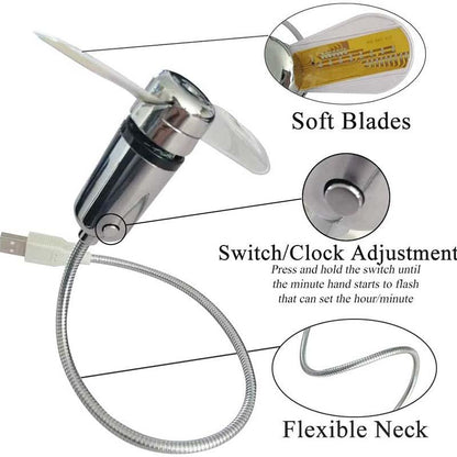 🔥USB-fläkt med LED-klockbelysning