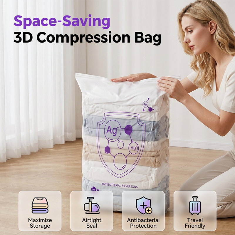 🔥 50% RABATT 🎒 Stor vakuumförvaringspåse med silverjoner ✨ Spara plats, skydda kläderna & håll dem fräscha året runt 🌿