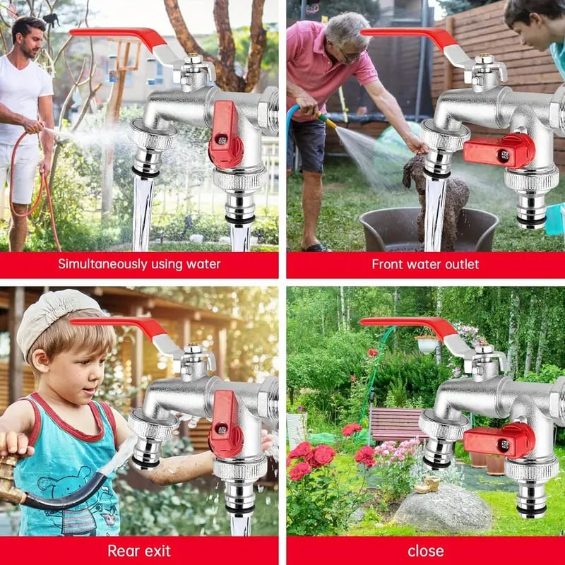 🔥🎁 Nyhet 50% RABATT|Dubbelt utlopp för utomhusbruk | Inbyggd backventil och frostsäker mässing (UKCA/CE)