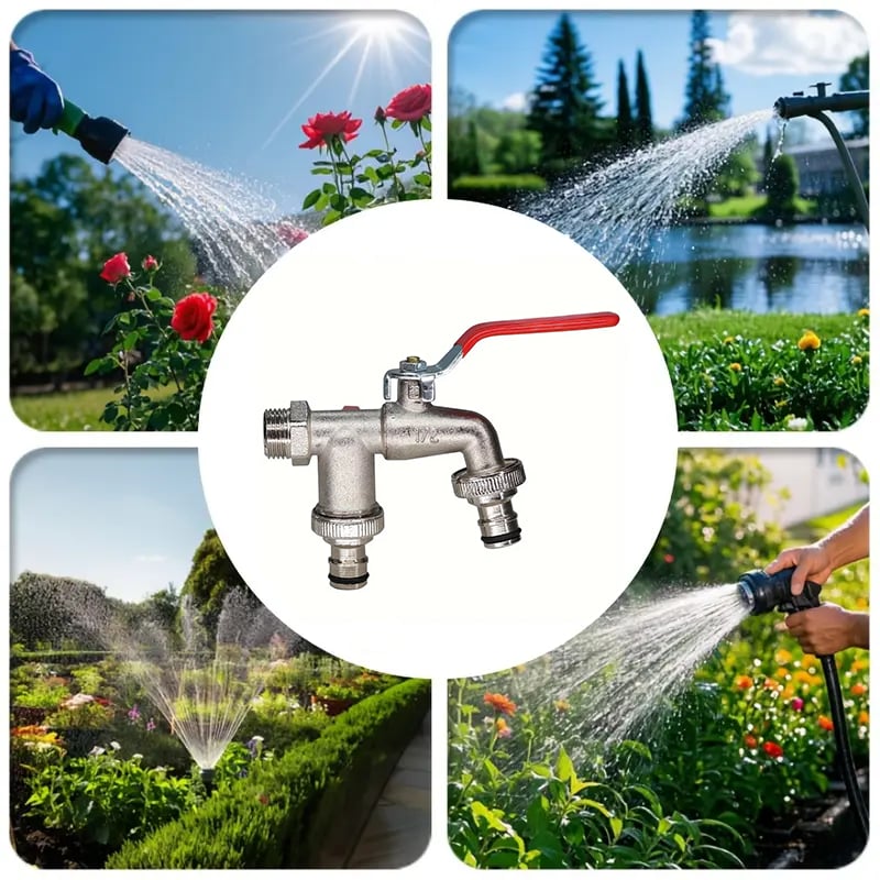 🔥🎁 Nyhet 50% RABATT|Dubbelt utlopp för utomhusbruk | Inbyggd backventil och frostsäker mässing (UKCA/CE)
