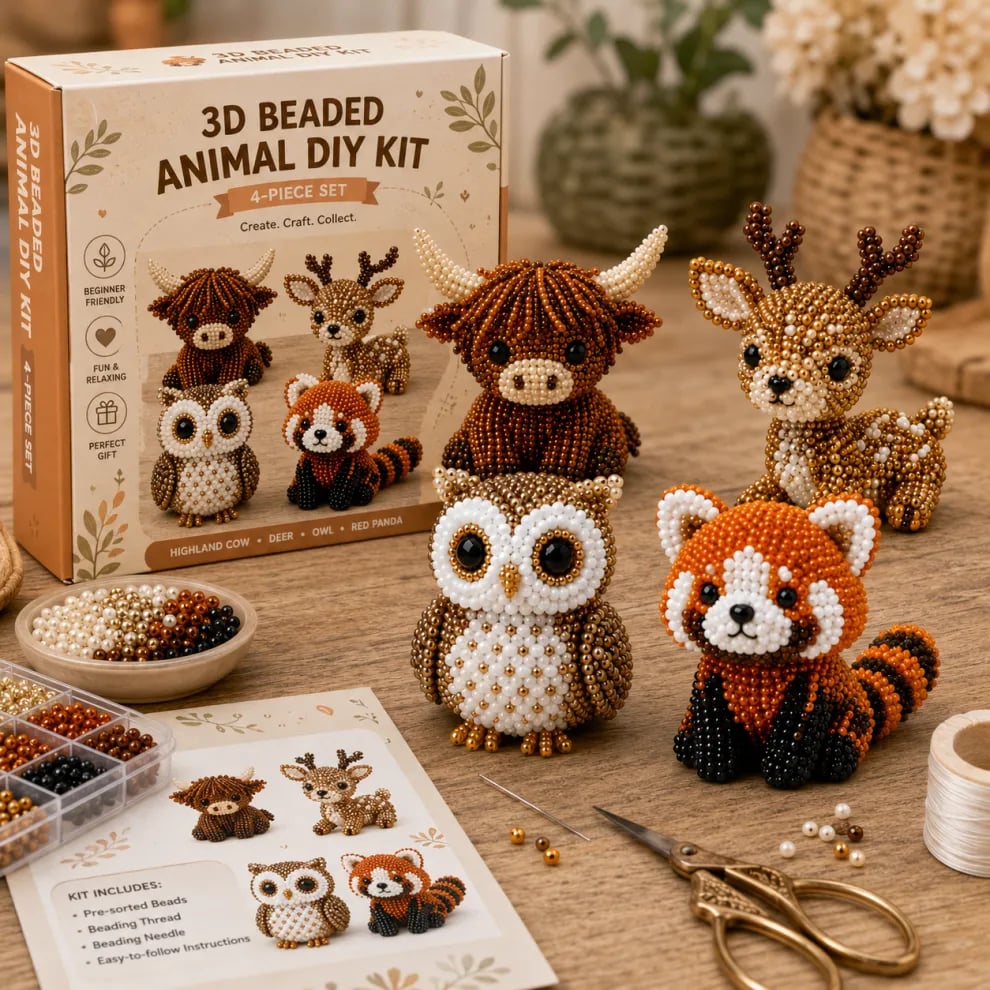 🏆Tidsbegränsat erbjudande: 50 % rabatt🧵✨Hantverksset med små 3D-djur med pärlor